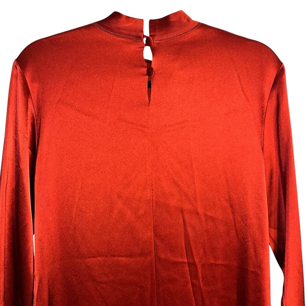 Nanushka Rust Red Satin Midi Dress Long Sleeve Mock Neck Minimalist Size M - Picture 5 of 12